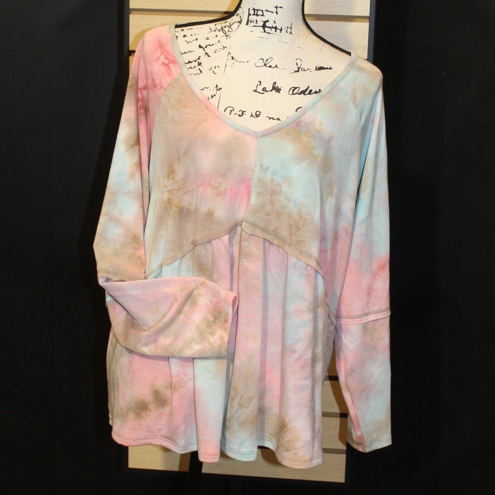 Women's Tie Dye Babydoll Shirt - Long Sleeve